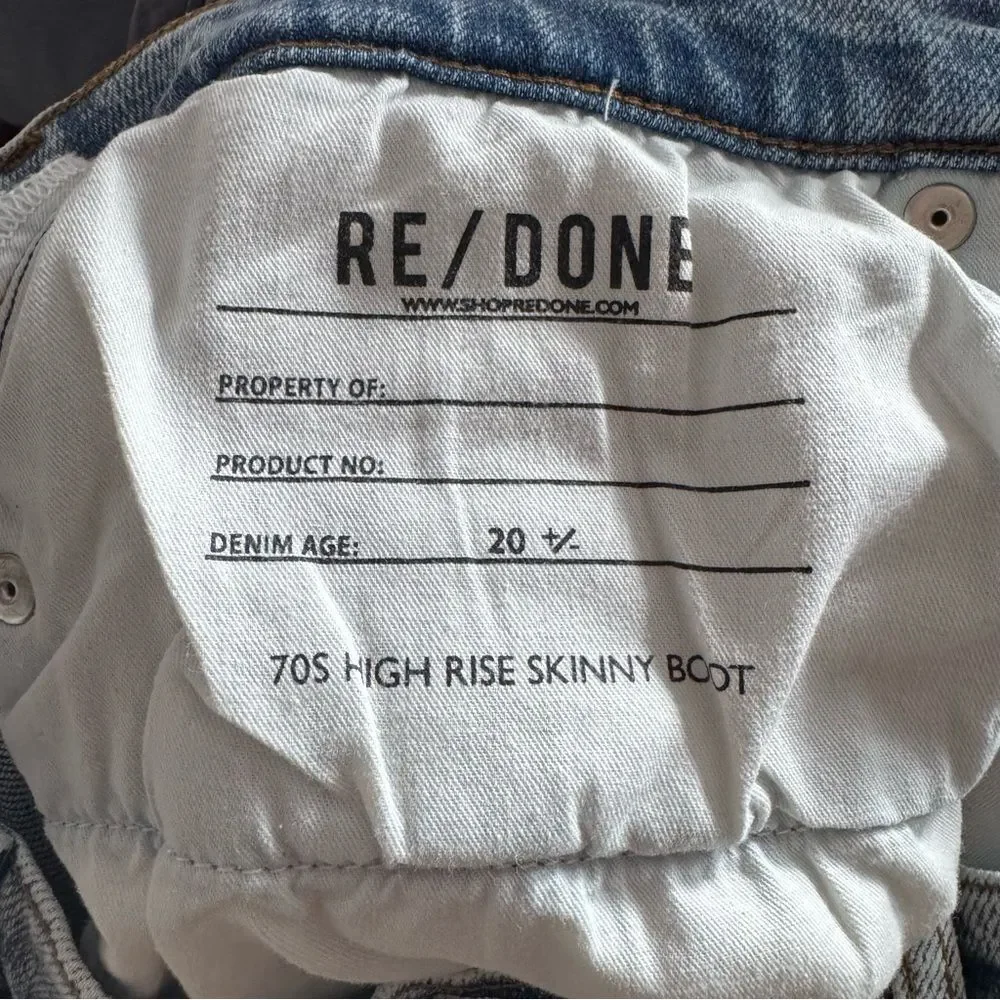RE/DONE 70S HIGH RISE SKINNY BOOT JEAN in SKID sz 30